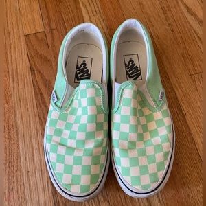 Sea foam green women’s vans slip on classic 7.5 checkered